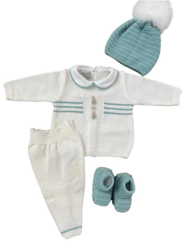 Completo 2 pezzi in pura lana con cappellino e babbucce
