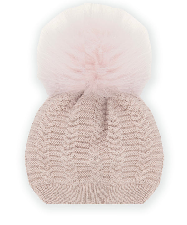 Cappellino con pom pom intreccio in pura lana