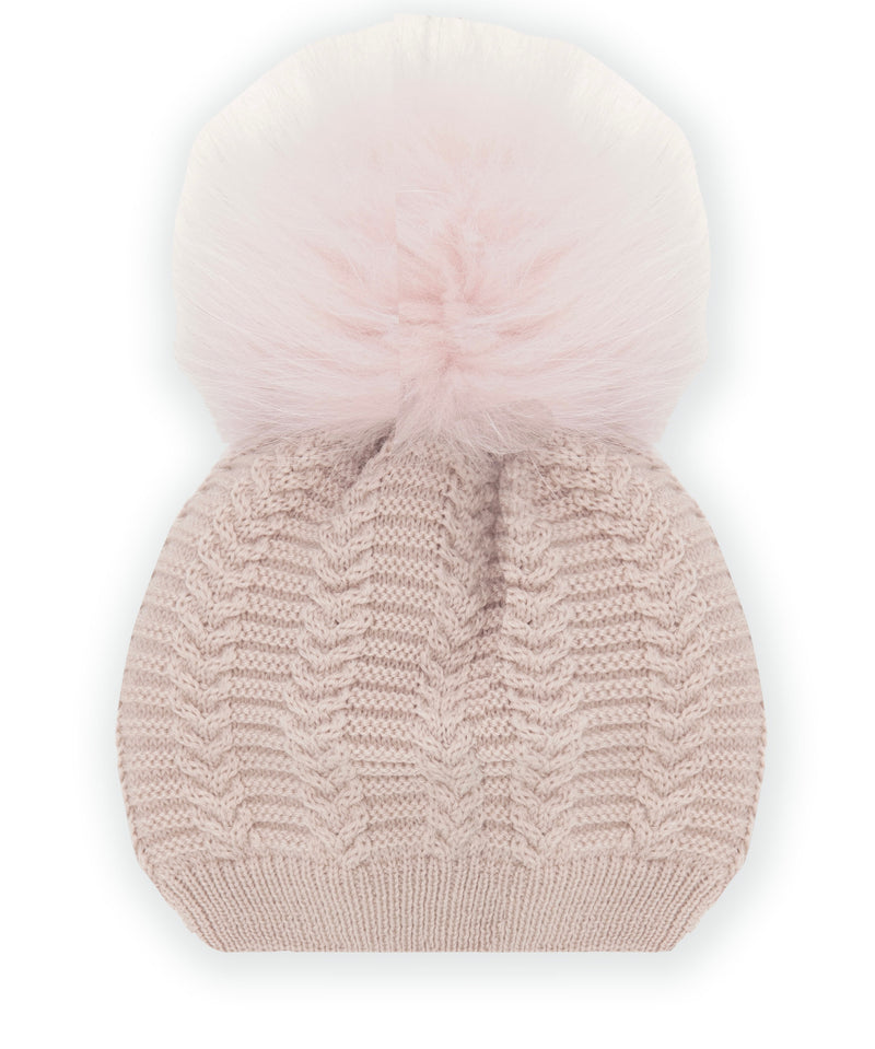 Cappellino con pom pom intreccio in pura lana