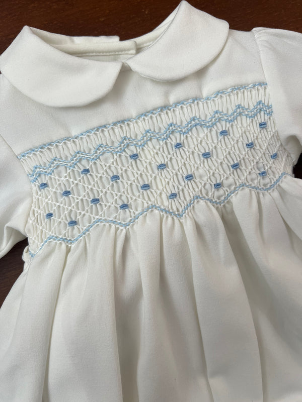 Pagliaccetto battesimale punto smock in flanella
