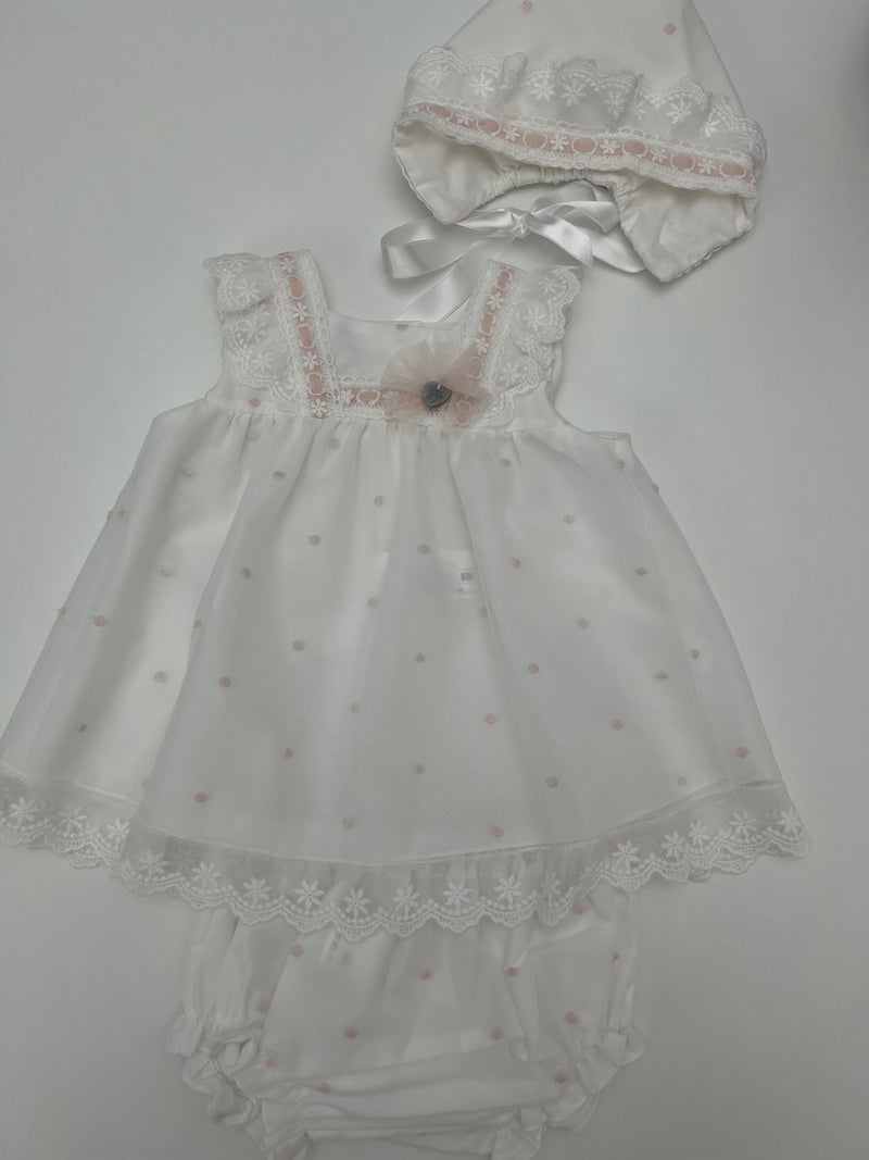 Abito con culotte e cuffietta pois battesimale