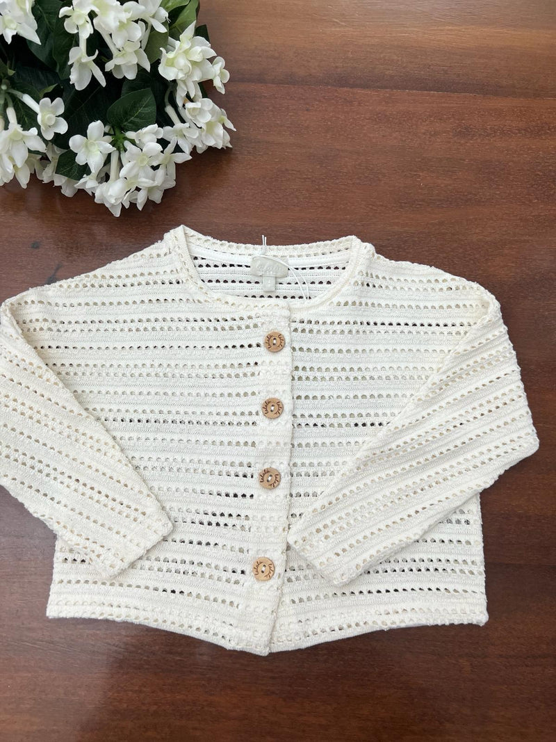 Cardigan bimba traforato in maglia