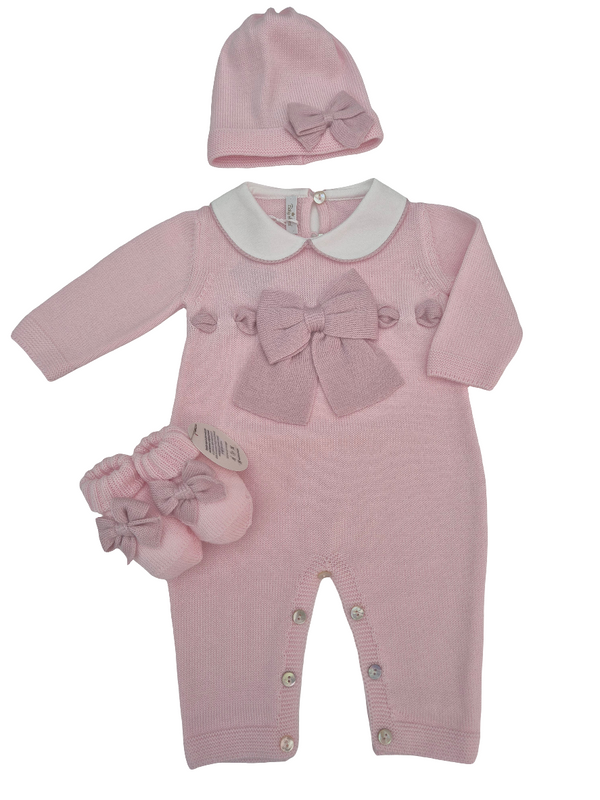 Tutina in pura lana con cappellino e babbucce fiocco