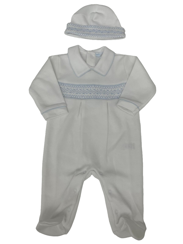 Tutina in cotone punto smock con cappellino