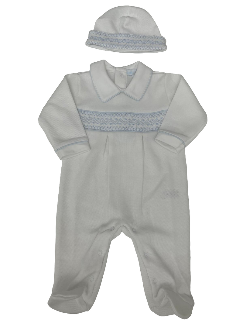 Tutina in cotone punto smock con cappellino