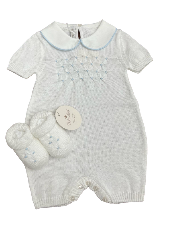 Pagliaccetto con babbucce in filo punto smock