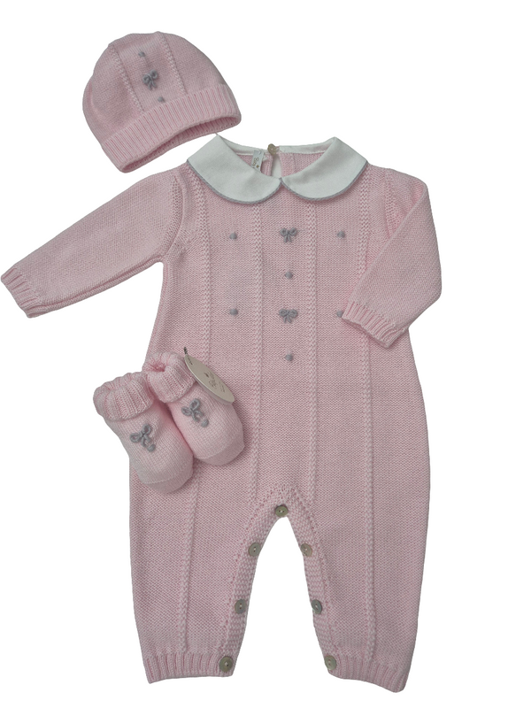 Tutina in pura lana fiocchetti con cappellino e babbucce