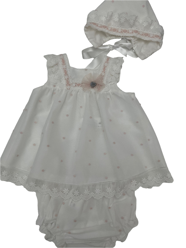 Abito con culotte e cuffietta pois battesimale