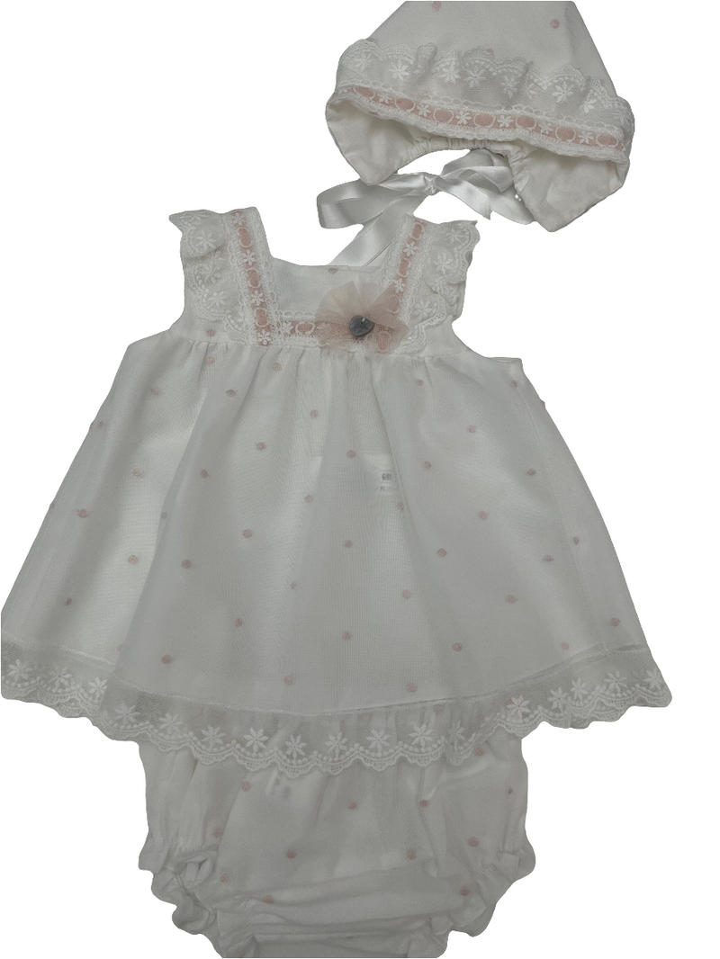 Abito con culotte e cuffietta pois battesimale