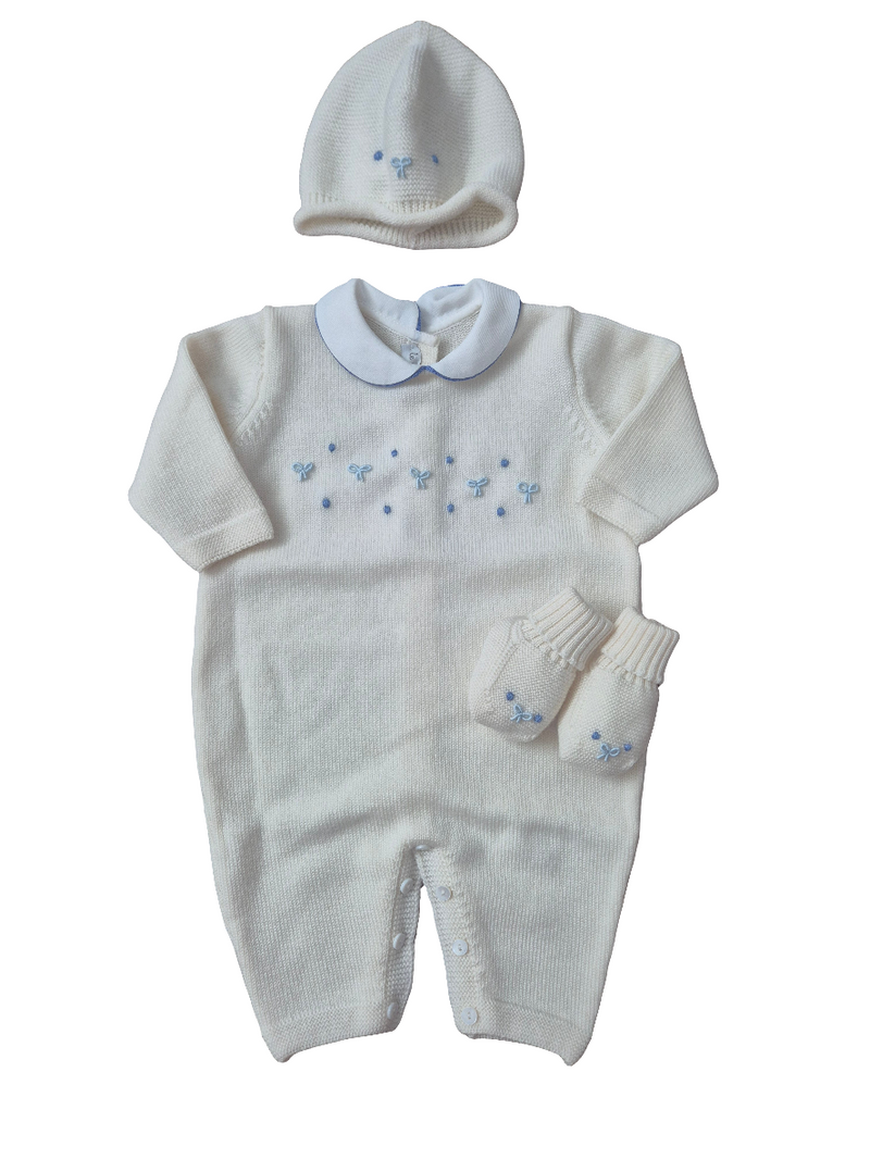 Tutina in pura lana con cappellino e babbucce fiocchetti e pois