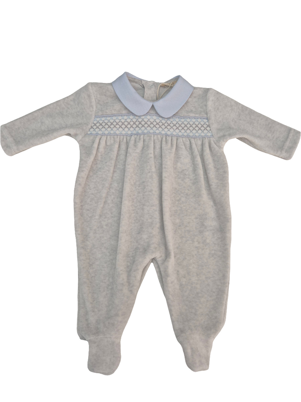 Tutina in ciniglia con punto smock