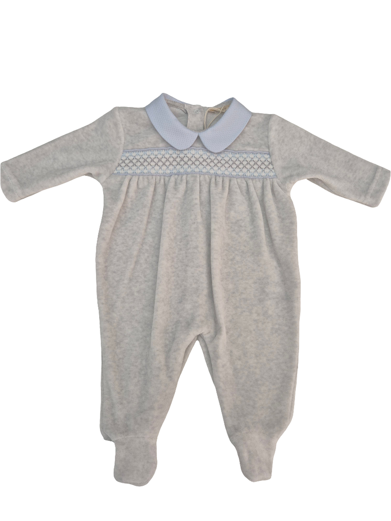 Tutina in ciniglia con punto smock