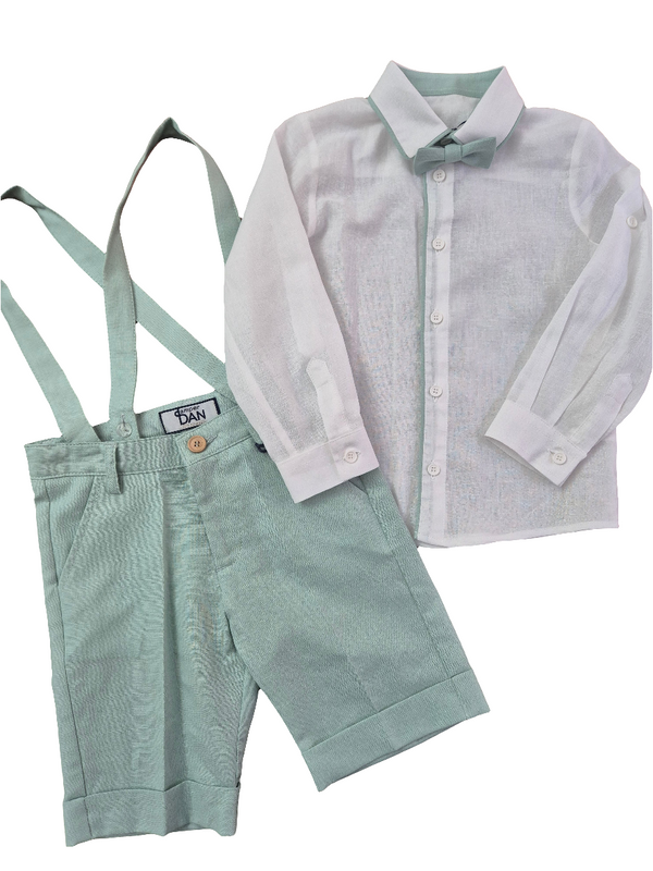 Completo bimbo elegante camicia salopette e papillon