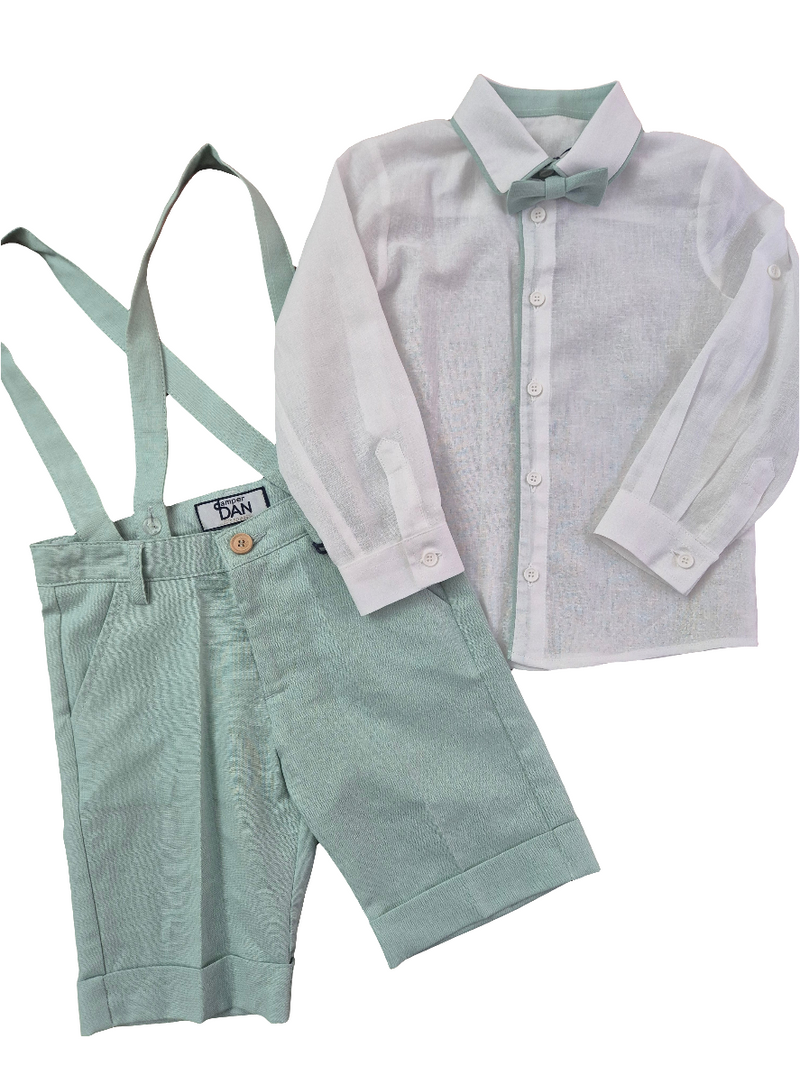 Completo bimbo elegante camicia salopette e papillon