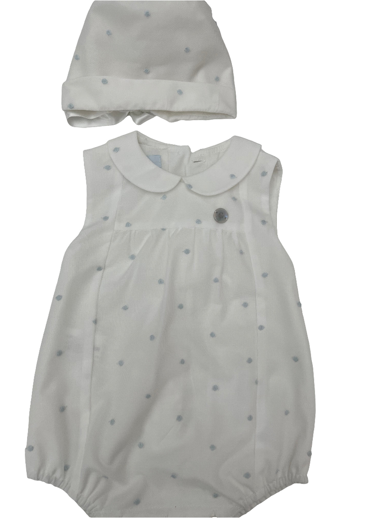 Pagliaccetto battesimale pois con cuffia