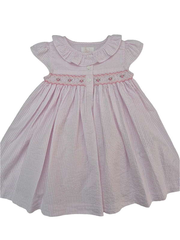 Vestito a righe punto smok in cotone