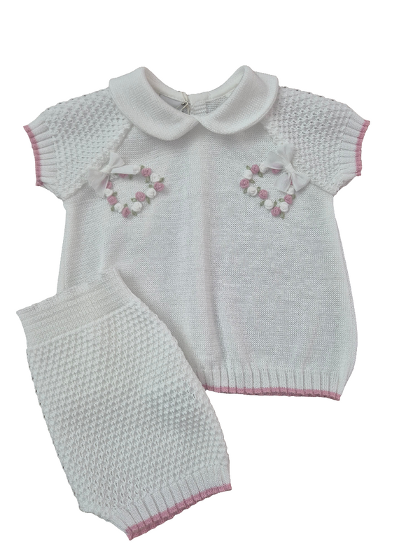 Completo 2 pezzi in filo con roselline a cuore