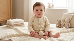 Cardigan neonato panna indossato