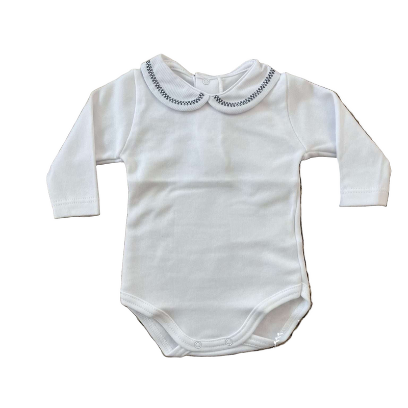 Body in caldo cotone con colletto ricamato vari colori