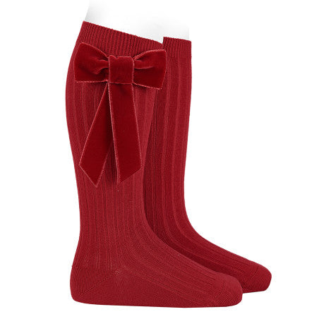 Calzini lunghi a coste con fiocco velluto vari colori