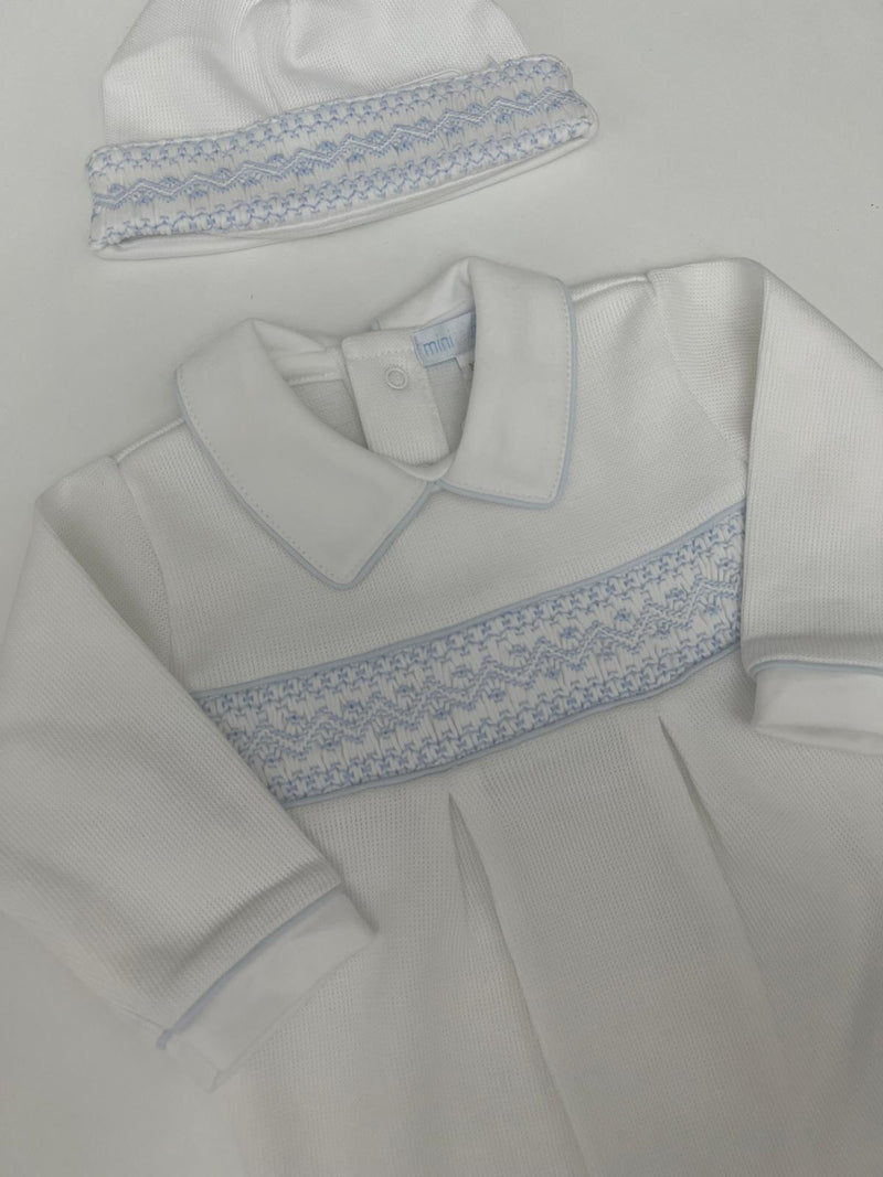 Tutina in cotone punto smock con cappellino