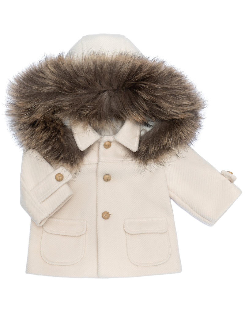 Cappotto con cappuccio in pelliccia