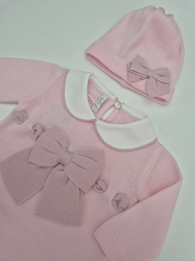 Tutina in pura lana con cappellino e babbucce fiocco