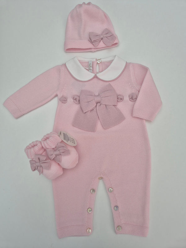 Tutina in pura lana con cappellino e babbucce fiocco