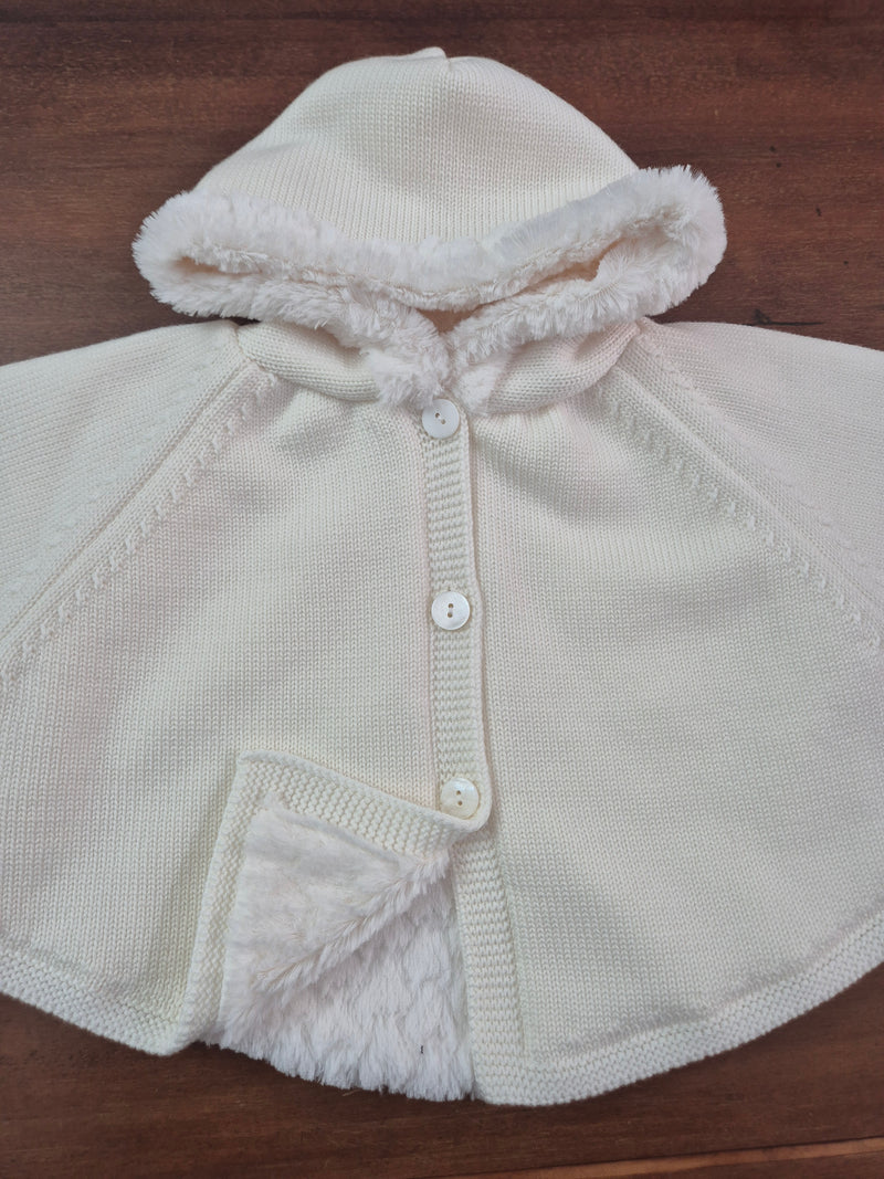 Mantella in lana con cappuccio in pelliccia