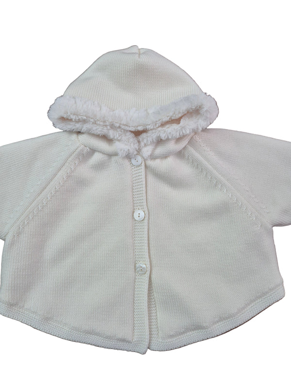 Mantella in lana con cappuccio in pelliccia