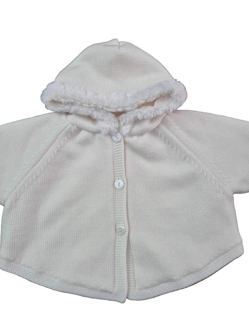 Mantella in lana con cappuccio in pelliccia