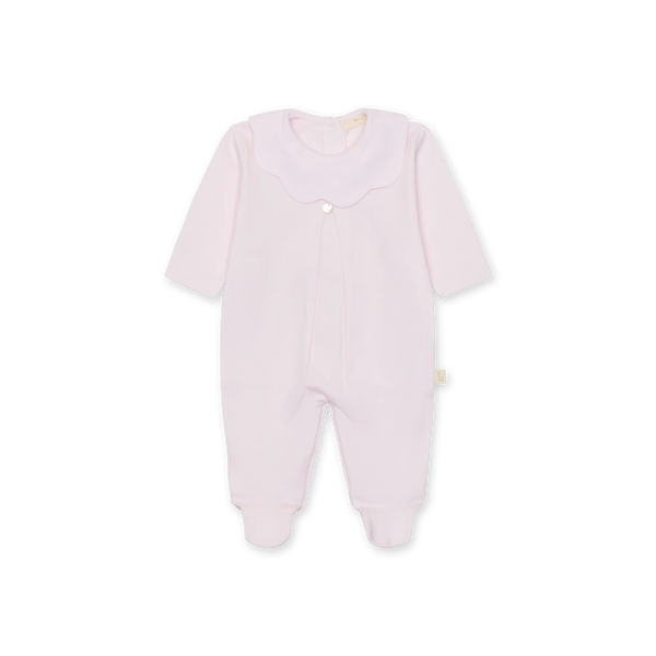 Tutina in cotone interlock con piedini e colletto a smerlo