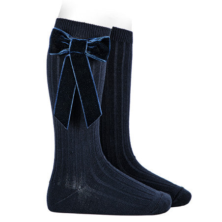 Calzini lunghi a coste con fiocco velluto vari colori