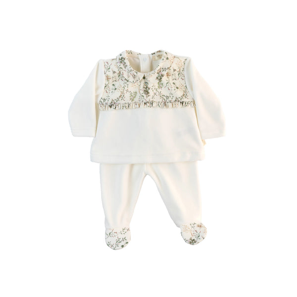 Completo in ciniglia 2 pezzi a fiori