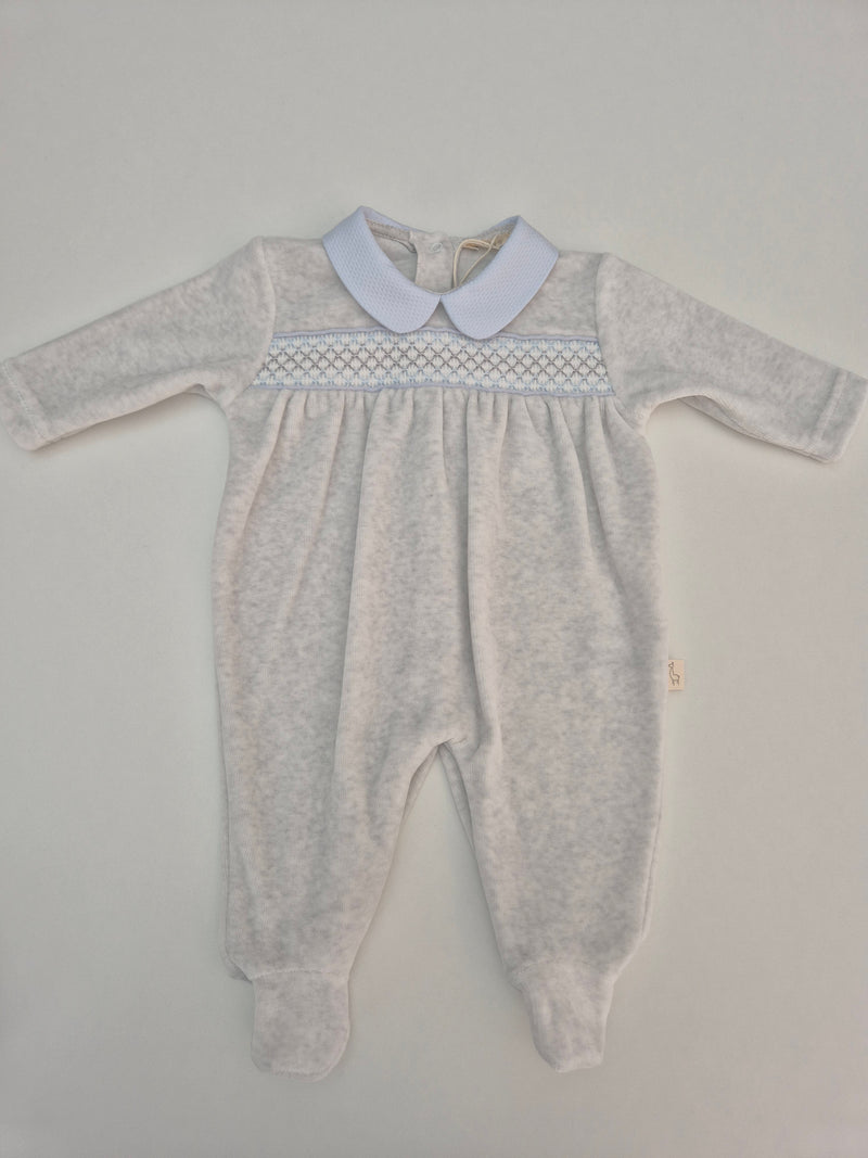 Tutina in ciniglia con punto smock