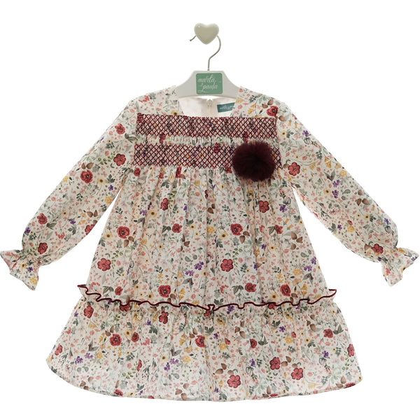 Abito Greta floreale con pom pon