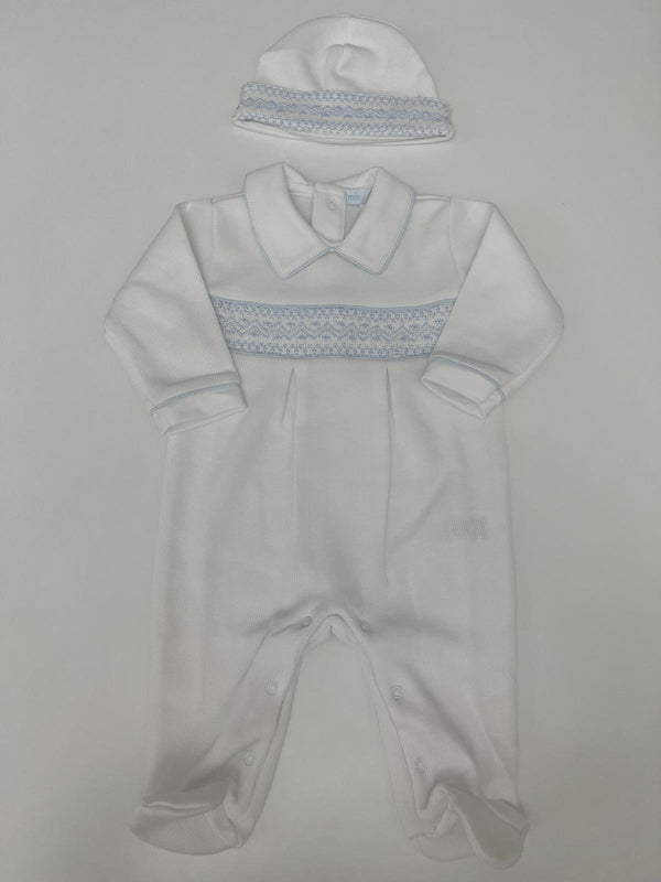 Tutina in cotone punto smock con cappellino