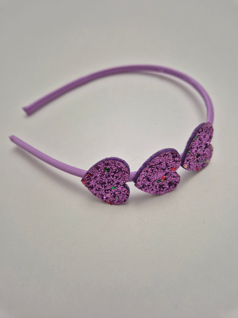 Cerchietto con 3 cuoricini glitterati vari colori