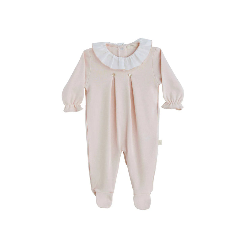 Tutina in cotone con collo rouche