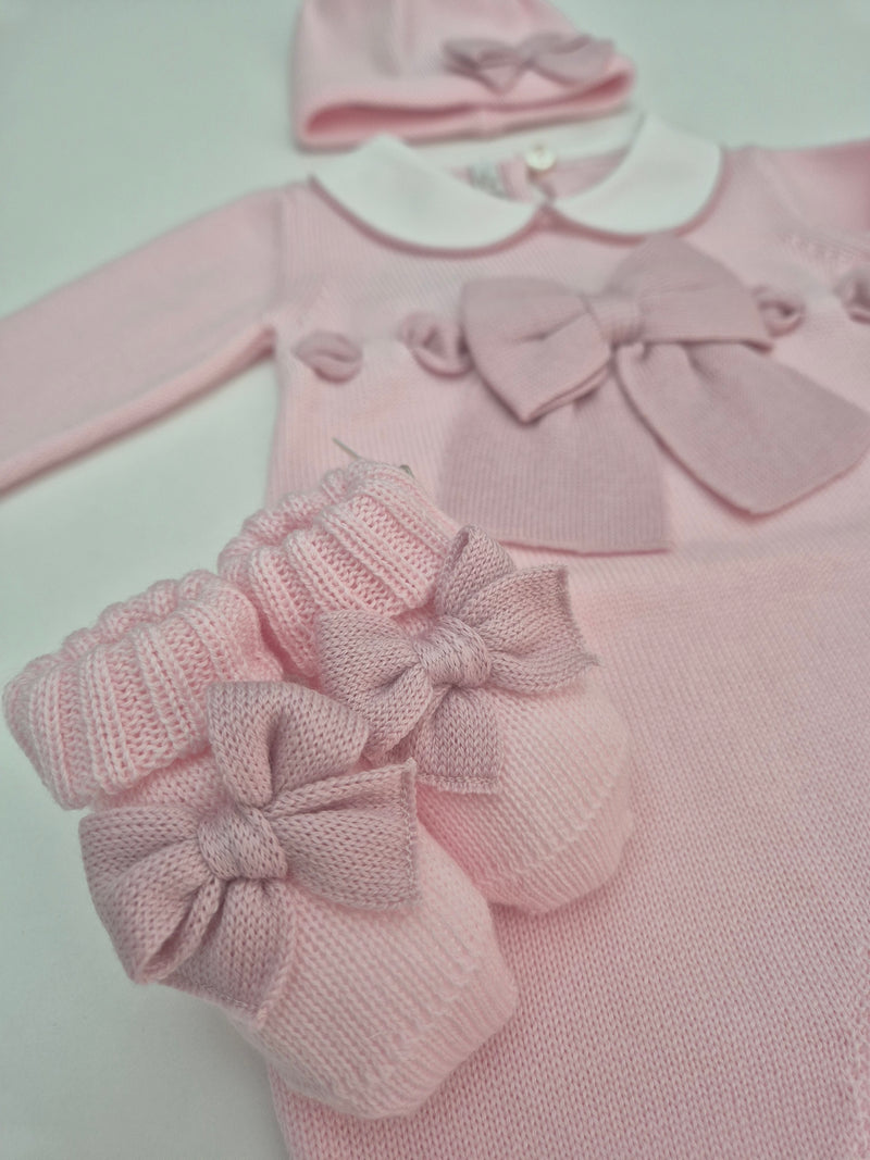 Tutina in pura lana con cappellino e babbucce fiocco