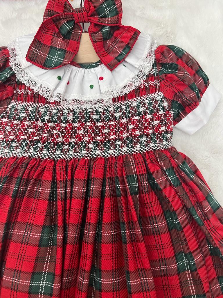 Abito in tartan con punto smock