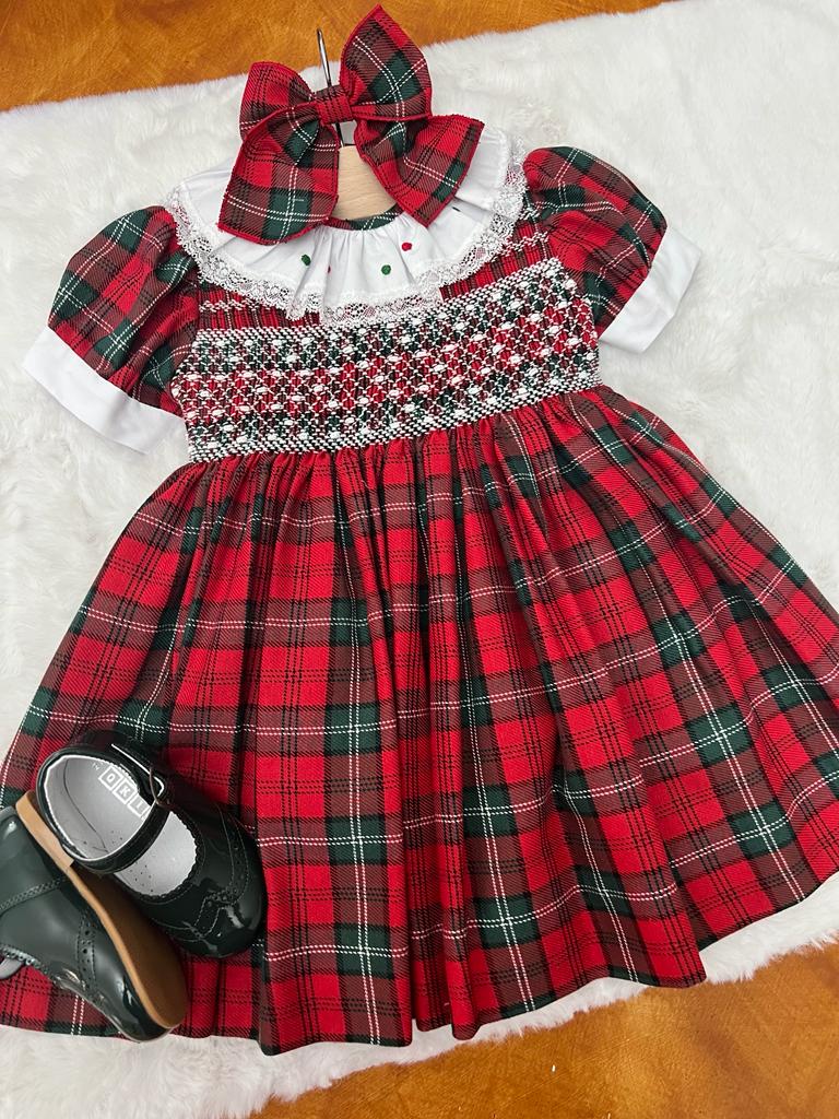 Abito in tartan con punto smock