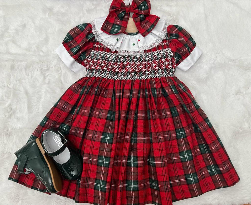 Abito in tartan con punto smock