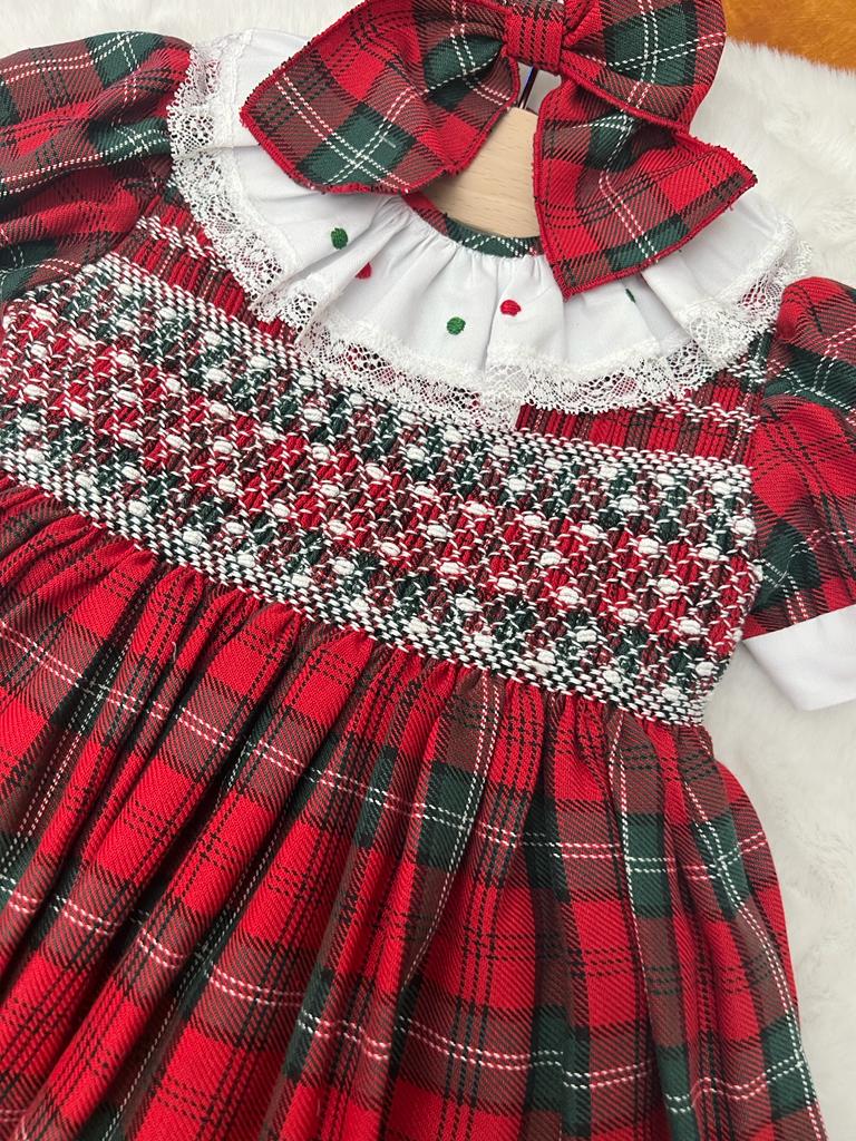 Abito in tartan con punto smock