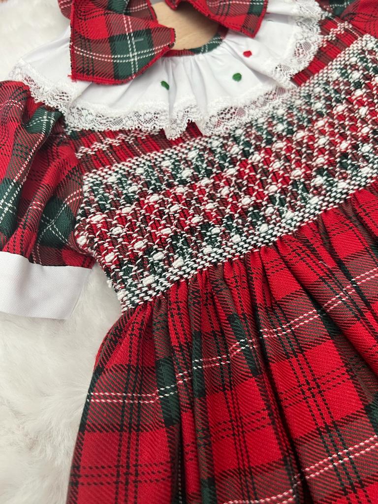 Abito in tartan con punto smock